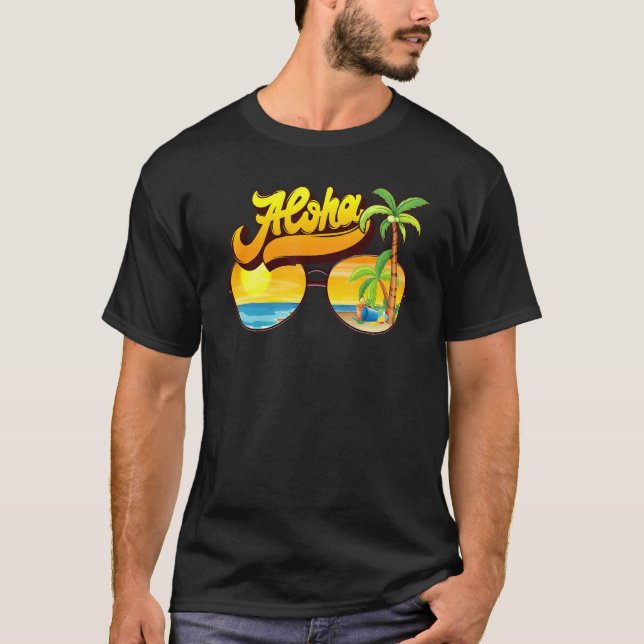 Aloha Hawaii Hawaiian Island Sunglasses Palm Trees T-Shirt (Front)