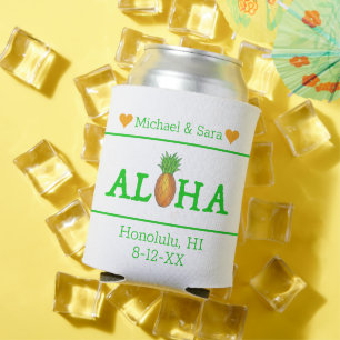 Aloha Hawaii Hawaiian Pineapple Island Wedding Can Cooler