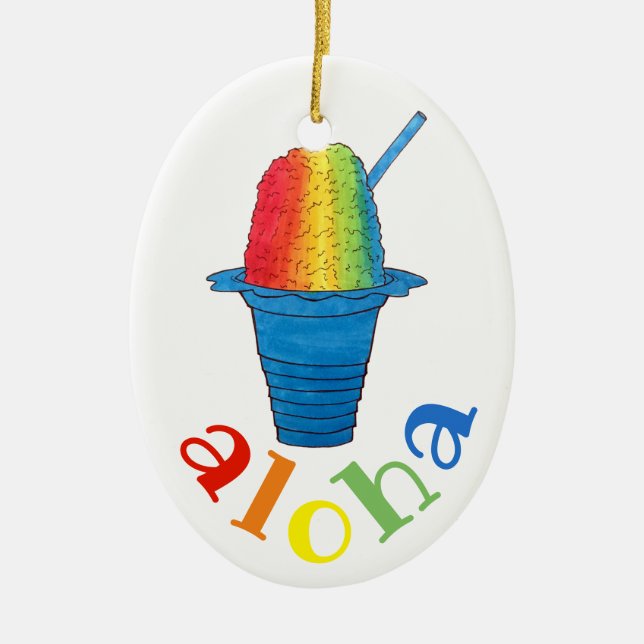 ALOHA Hawaii Hawaiian Rainbow Shave Shaved Ice Ceramic Ornament (Front)