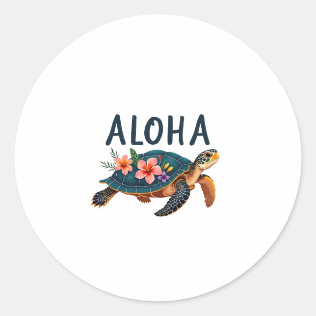 Aloha Hawaii Hawaiian-Shirt Turtle Hibiscus Kids G Classic Round Sticker (Front)