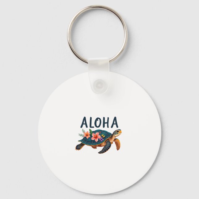 Aloha Hawaii Hawaiian-Shirt Turtle Hibiscus Kids G Keychain (Front)