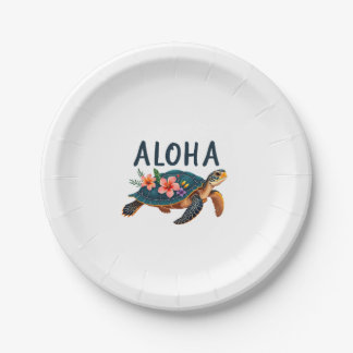 Aloha Hawaii Hawaiian-Shirt Turtle Hibiscus Kids G Paper Plate