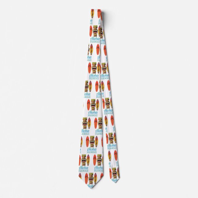 Aloha Hawaii Hawaiian Tiki Surfing Tie (Front)