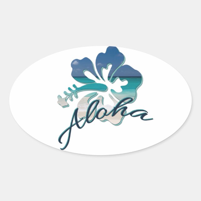 Aloha Hawaii Hibiscus Flower Oval Sticker (Front)