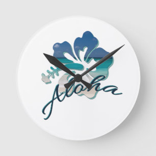 Aloha Hawaii Hibiscus Flower Round Clock
