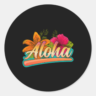 Aloha Hawaii Holiday Surfing Beach Tropical Hibisc Classic Round Sticker