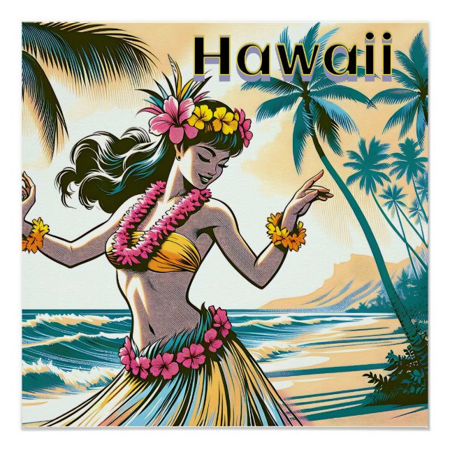 Aloha | Hawaii Hula Dancer on the Beach Poster (Front)