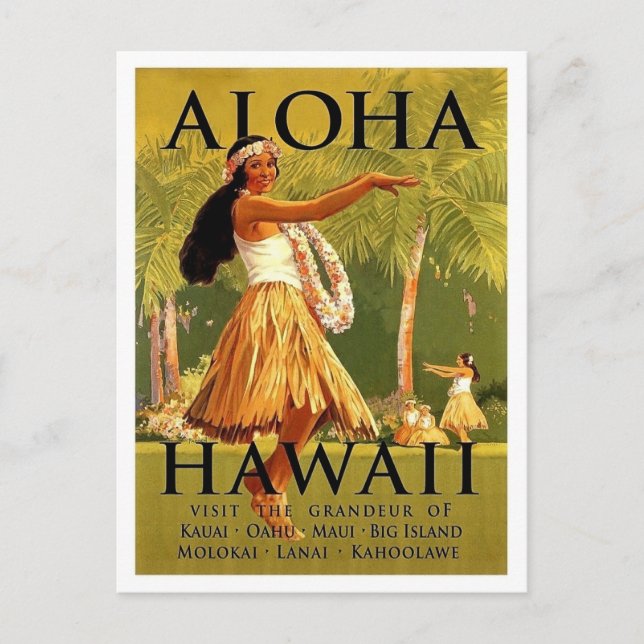Aloha Hawaii, hula girl dance, vintage travel Postcard (Front)