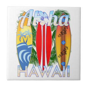 Aloha Hawaii Islands Surfing Tile