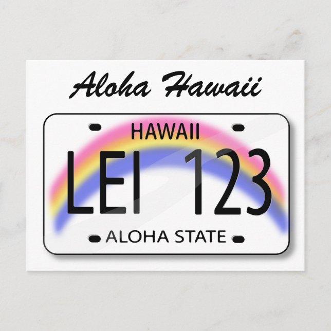 Aloha Hawaii license plate postcard (Front)