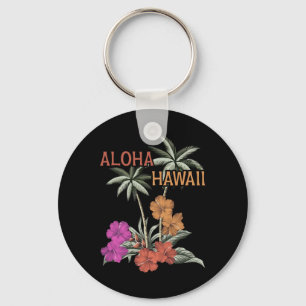 Aloha Hawaii Luau Hawaiian Hibiscus Flowers Vacati Keychain