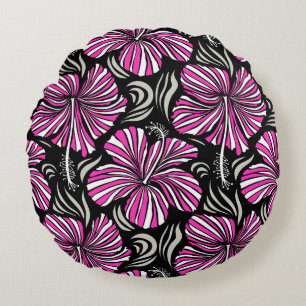 Aloha Hawaii, Luau Party invitation on black backg Round Pillow