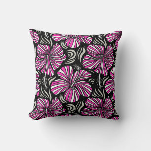 Aloha Hawaii, Luau Party invitation on black backg Throw Pillow