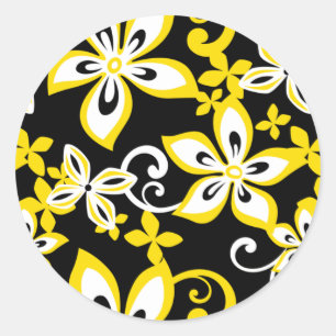ALOHA HAWAII (NOIR/JAUNE) STICKER ROND CLASSIQUE