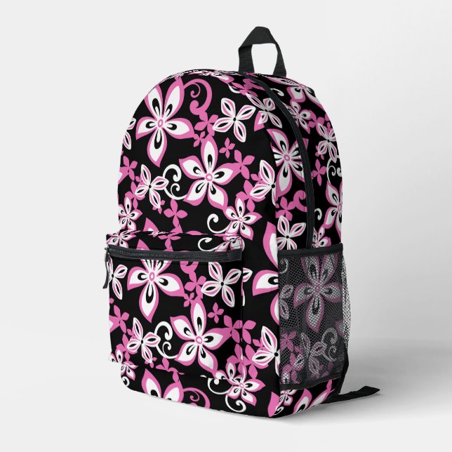 ALOHA HAWAII PATTERN IN BLACK/PINK PRINTED BACKPACK (Back Corner Right)
