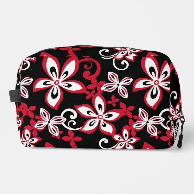 ALOHA HAWAII PATTERN IN BLACK/RED DOPP KIT (Front)