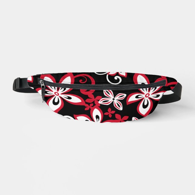 ALOHA HAWAII PATTERN IN BLACK/RED FANNY PACK (Front)