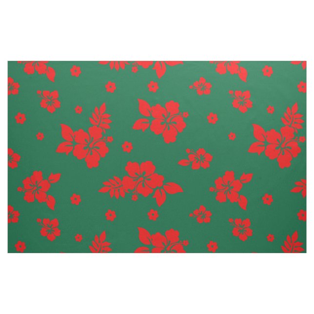 Aloha Hawaii Red on Green Christmas Pattern Fabric (Fat Quarter)