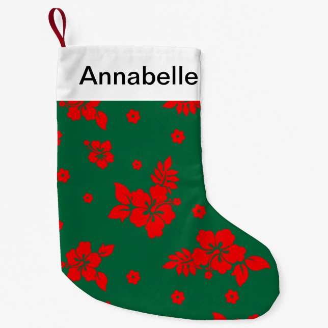 Aloha Hawaii Red on Green Christmas Pattern Small Christmas Stocking (Front)