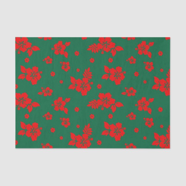 Aloha Hawaii Red on Green Christmas Pattern Tissue Paper (Front)