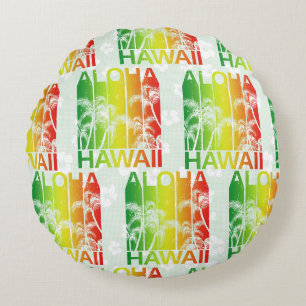 Aloha Hawaii Retro Summer Floral Round Pillow