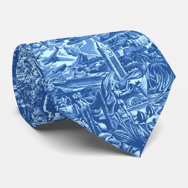 Aloha Hawaii Scenic Two-sided Printed Tie (Rolled)
