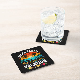Aloha Hawaii Sea Sand Sun 2026 Square Paper Coaster