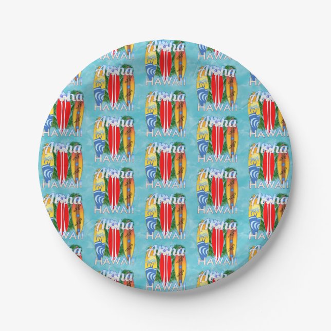 Aloha Hawaii Summer Surfboards Paper Plate (Front)