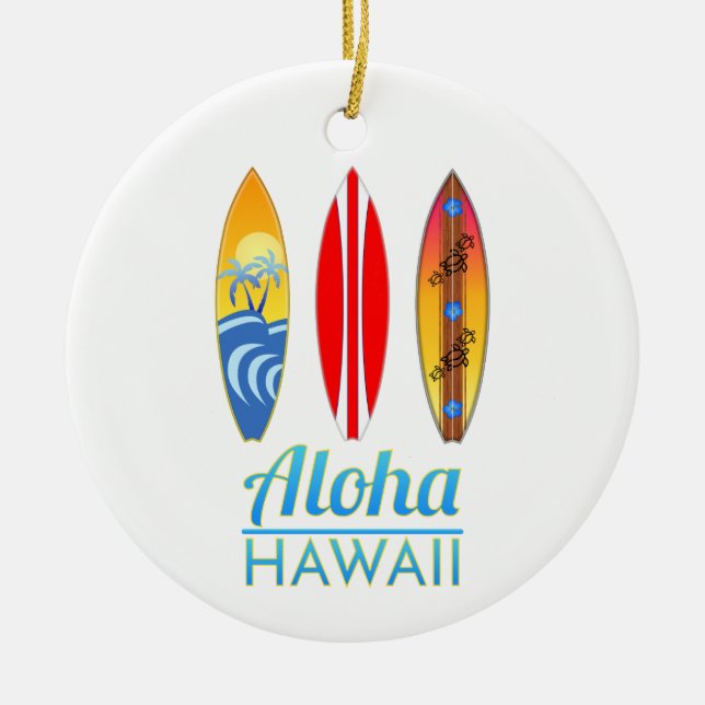 Aloha Hawaii Surfboards Ceramic Ornament (Front)