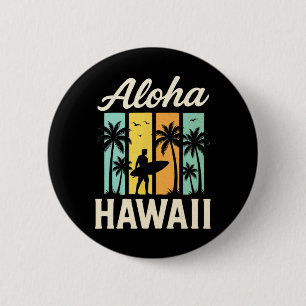 Aloha Hawaii - Surfing Beach Palm Tree Sunset  2 Inch Round Button