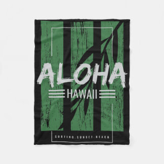 Aloha Hawaii Surfing Sunset Beach Fleece Blanket