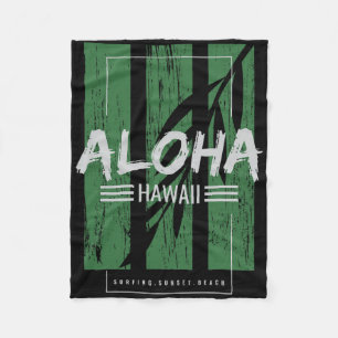 Aloha Hawaii Surfing Sunset Beach Fleece Blanket