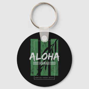 Aloha Hawaii Surfing Sunset Beach Keychain