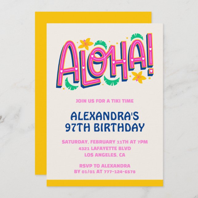 Aloha Hawaii Tropical invitations à 97e anniversai (Devant / Derrière)