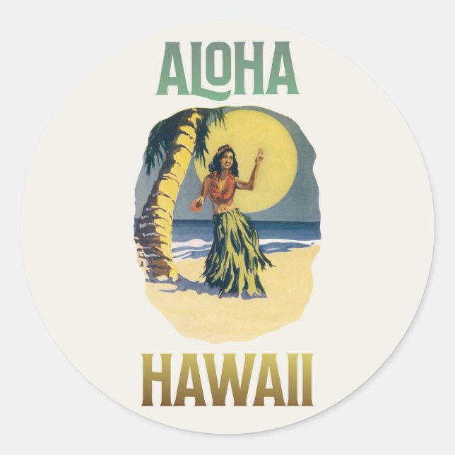Aloha Hawaii Vintage Hula Girl   Classic Round Sticker (Front)