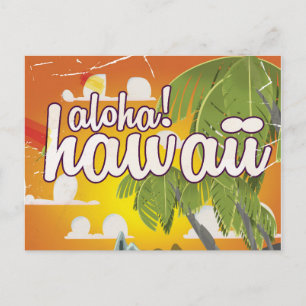 Aloha! Hawaii! vintage travel poster cartoon Postcard