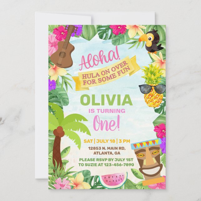 Aloha hawaiian fille de plage tropicale invitation (Devant)