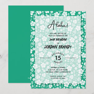Aloha Hawaiian Floral Green Birthday Party Invitation