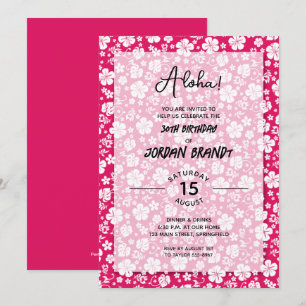 Aloha Hawaiian Floral Hot Pink Birthday Party Invitation