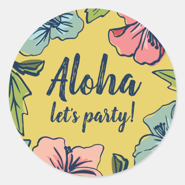 Aloha Hawaiian Flowers Summer Party Classic Round Sticker (Front)