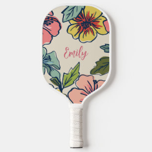 Aloha Hawaiian Flowers with Personalized Name Pickleball Paddle