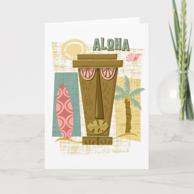 Aloha -Hawaiian Greeting Card -Retro Island Tiki (Front)