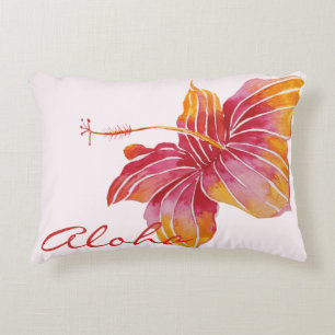 Aloha   Hawaiian Hibiscus Flower Accent Pillow