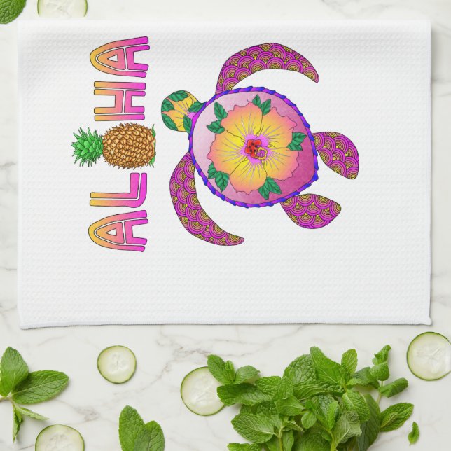 Aloha Hawaiian Honu Turtle Kitchen Towel (Folded)