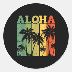 Aloha Hawaiian Island Palm Trees Surfboard Beach H Classic Round Sticker