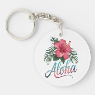 Aloha Hawaiian Islands Hawaii Hibiscus Flower Keychain