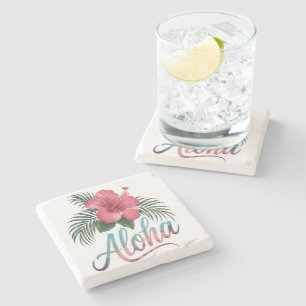 Aloha Hawaiian Islands Hawaii Hibiscus Flower Stone Coaster