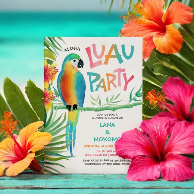 Aloha Hawaiian Luau Parrot Tropical Couples Shower Invitation (Creator Uploaded)