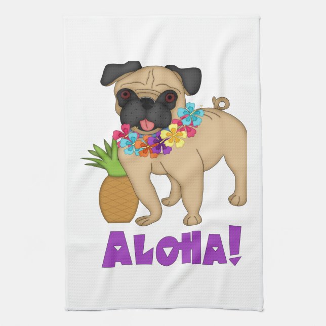 Aloha! Hawaiian Luau Pug and Pineapple Tees, Gifts Kitchen Towel (Vertical)