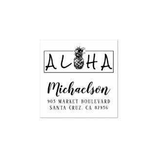 Aloha Hawaiian Pineapple Last Name Return Address Rubber Stamp